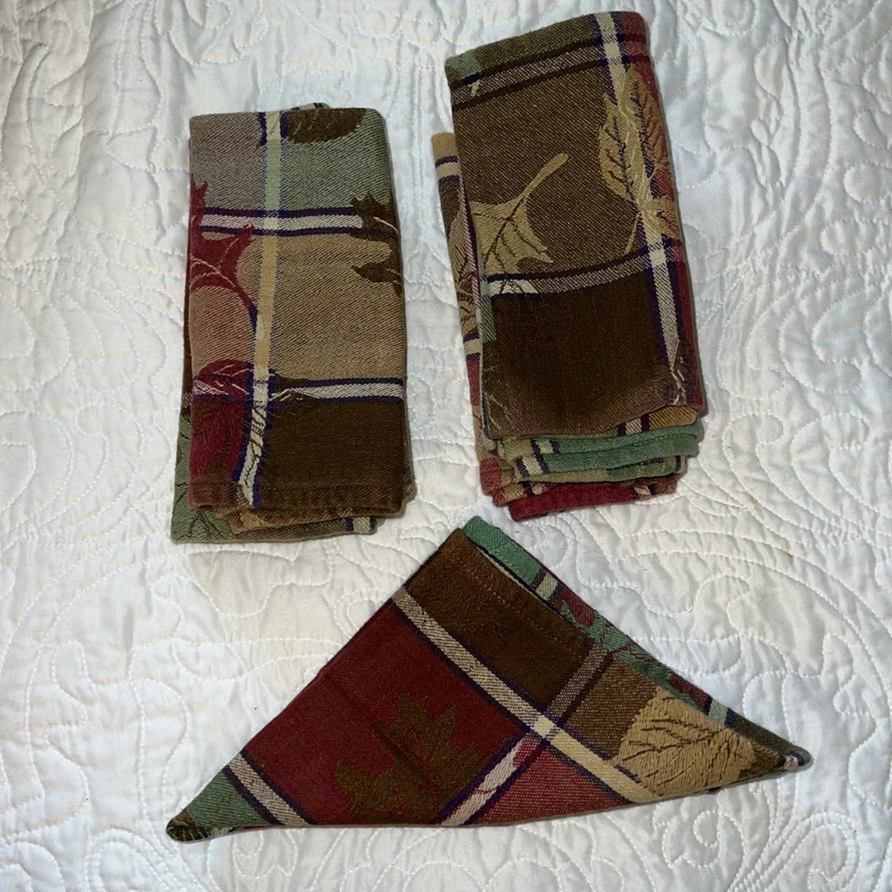 Vintage Set of 6 Fall Fabric Jacquard Napkins 16”
